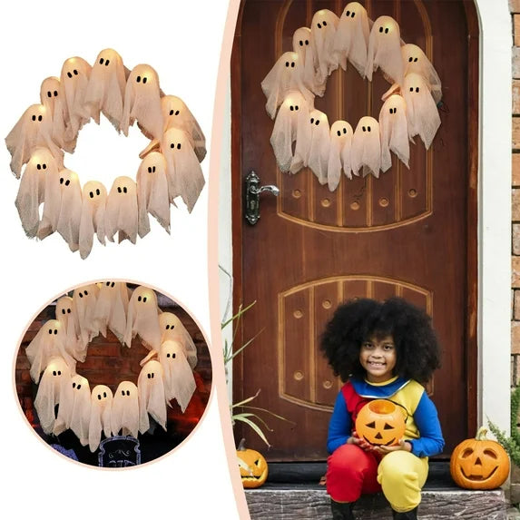 Halloween Glowing Ghost Wreath